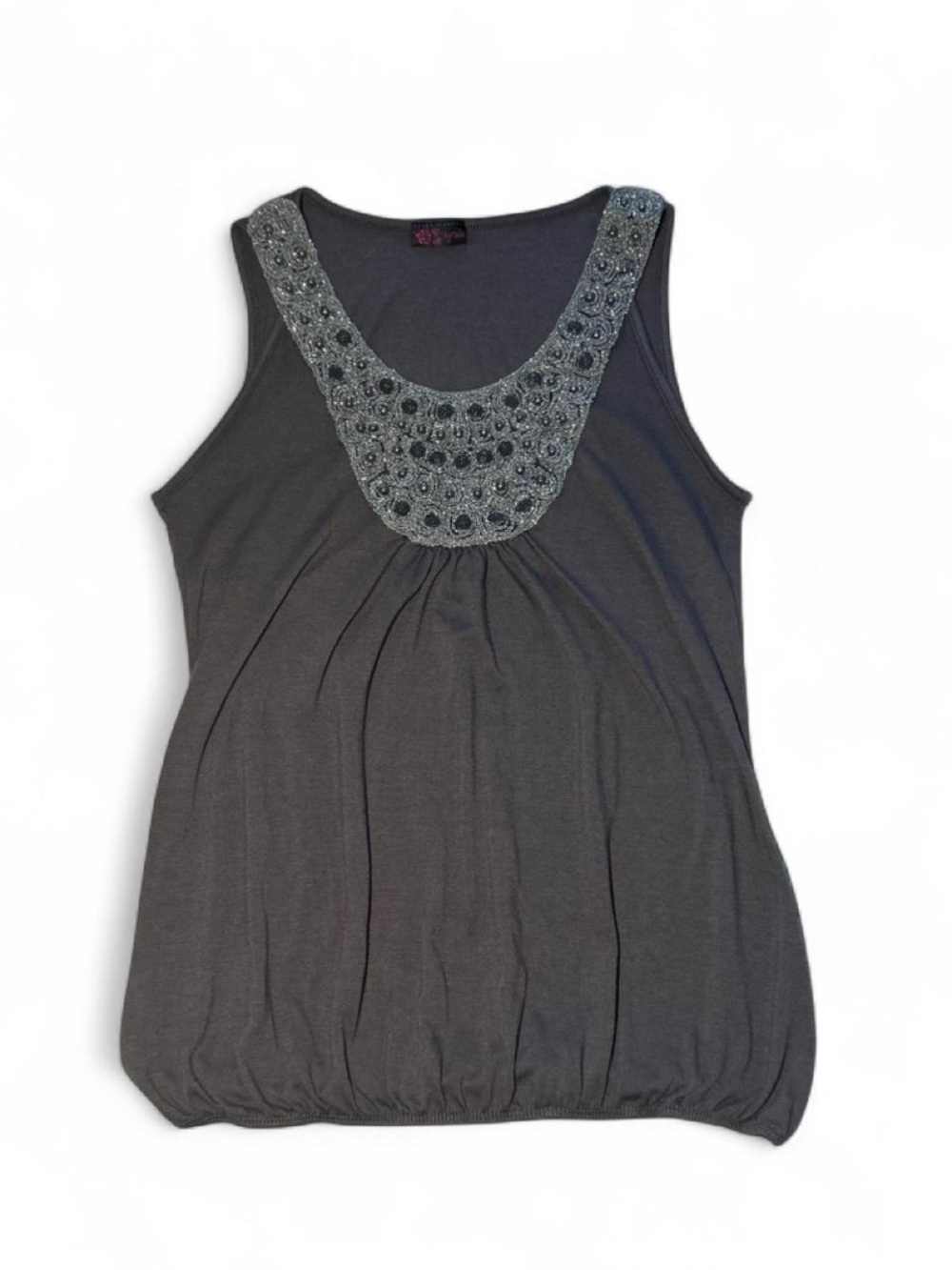 Vintage Y2K Tuscan mom agenda Gray tank top with silver beaded neckline ☮️